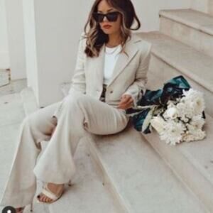 Zara Limited Edition Cropped Linen Blend Blazer Blogger Favorite Work Women's S